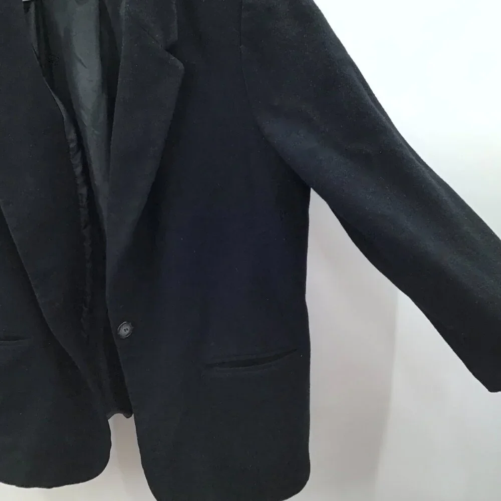 Vintage 22W Pure New Wool Blazer Black 1-Button Fully Lined Classic 1990s Boxy